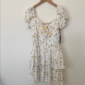 White Mini Dress with Yellow Floral Print